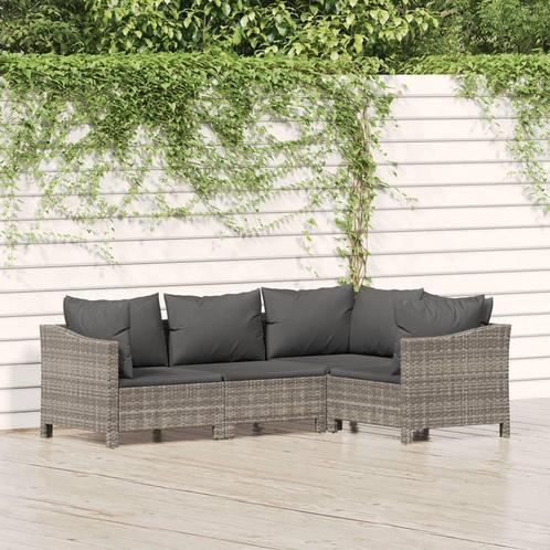 vidaXL 4-delige Loungeset met kussens poly rattan grijs, Tuin en Terras, Tuinsets en Loungesets, Loungeset, Nieuw, Rotan, Verzenden