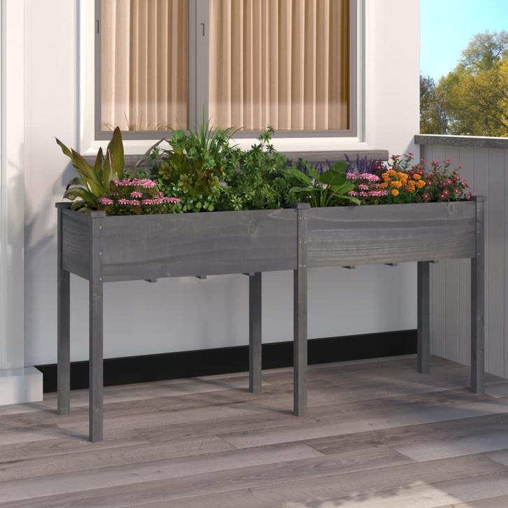 vidaXL Plantenbak met voering 161x45x76 cm massief vurenhout, Tuin en Terras, Bloembakken en Plantenbakken, 100 cm of meer, Nieuw