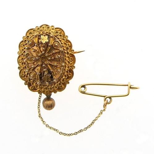 Vintage gouden broche | filigrain techniek, Sieraden, Tassen en Uiterlijk, Broches, Overige kleuren, Gebruikt, Goud, Ophalen of Verzenden