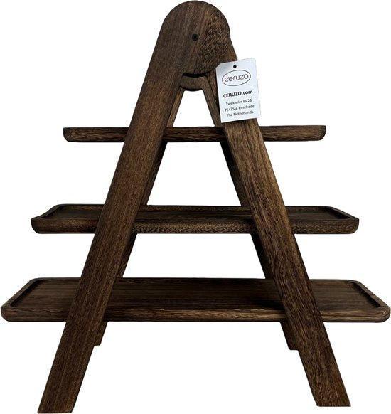 2dekans | Ceruzo Etagere Plataan Hout - 3 Lagen - Hoogte 42, Huis en Inrichting, Woonaccessoires | Overige, Zo goed als nieuw