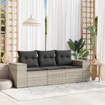 vidaXL 3-delige Loungeset met kussens poly rattan lichtgrijs, Verzenden, Nieuw, Rotan, Loungeset