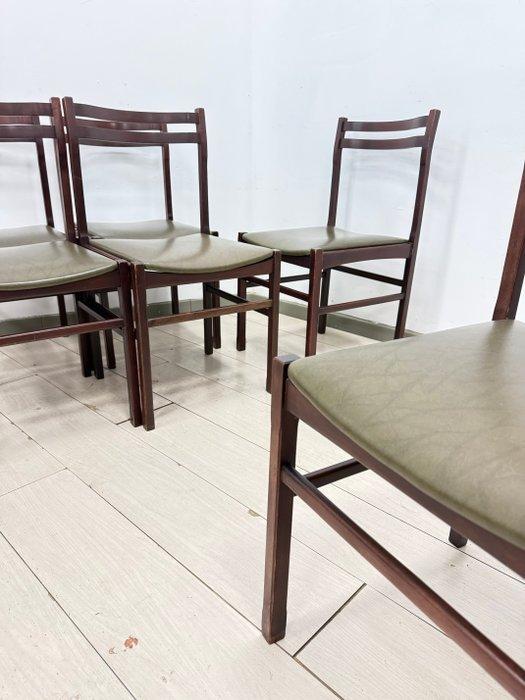 Stoel - Hout, Synthetisch leder - Set van zes vintage, Antiek en Kunst, Kunst | Designobjecten