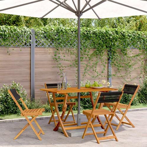 vidaXL Tuinstoelen 4 st inklapbaar massief acaciahout zwart, Tuin en Terras, Tuinstoelen, Nieuw, Hout, Verzenden