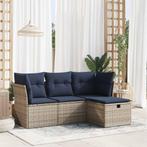 vidaXL 4-delige Loungeset met kussens poly rattan grijs, Tuin en Terras, Verzenden, Nieuw, Rotan, Loungeset