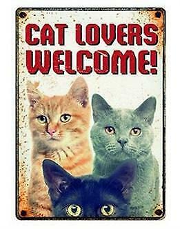 Waakbord blik Cat Lovers Welcome 21X15 CM