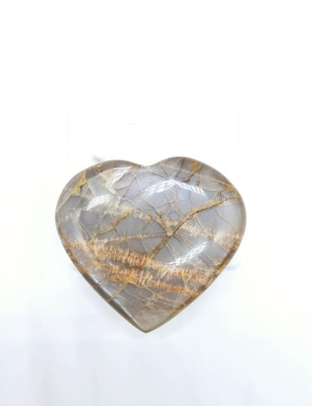 Peach Maansteen hart vorm met Parelmoer glans (zie filmpje), Verzamelen, Mineralen en Fossielen, Ophalen of Verzenden