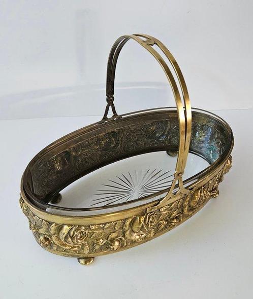 Art Nouveau - Tafelmiddenstuk - Koper - Glas, Antiek en Kunst, Kunst | Designobjecten