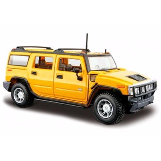 Modelauto Hummer H2 geel 1:24 - Modelauto, Hobby en Vrije tijd, Modelauto's | Overige schalen, Ophalen of Verzenden