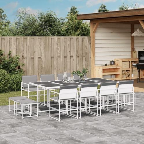 vidaXL 13-delige Tuinset met kussens textileen wit, Tuin en Terras, Tuinsets en Loungesets, Tuinset, Nieuw, 2 zitplaatsen, Rvs