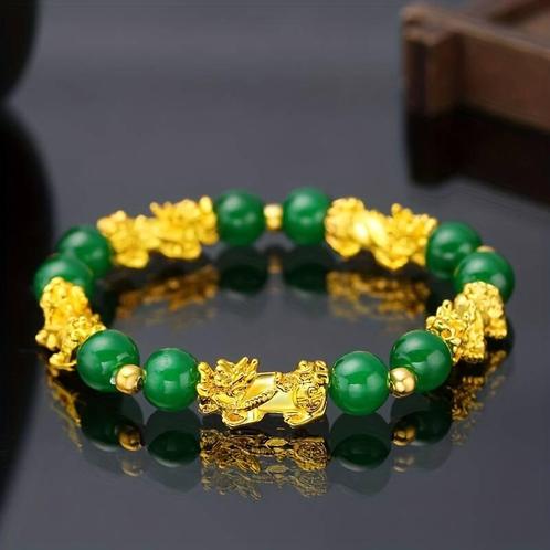 Groene Jade Kralen Armband met Gouden Chinese Draak Bedel, Sieraden, Tassen en Uiterlijk, Armbanden, Verzenden