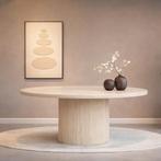 Travertin Eettafel Ø130 – Japandi Design – Nieuw – €599, Huis en Inrichting, Tafels | Eettafels, Overige materialen, Verzenden
