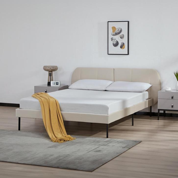Gestoffeerd bed Porvoo met bedbodem 140x200 cm beige [en.cas, Huis en Inrichting, Slaapkamer | Bedden, Verzenden