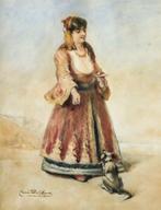Cesare Félix Georges DellAcqua (1821-1905) - La femme au, Antiek en Kunst, Kunst | Schilderijen | Klassiek