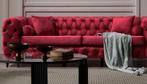 VEILING Chesterfield x Deseo Antalya 3-zits bank Velvet Red, Huis en Inrichting, Verzenden, Nieuw, 75 tot 100 cm, Rechte bank