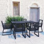 vidaXL 7-delige Tuinset PVC-rattan zwart, Kunststof, Verzenden, 6 zitplaatsen, Nieuw