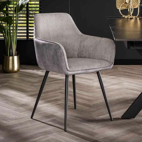 *WOONWINKEL* Grijze Ribstof Eetkamerstoel, Huis en Inrichting, Stoelen, Grijs, Nieuw, Verzenden