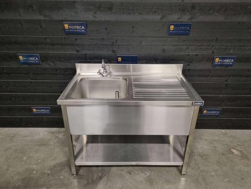 Wastafel | enkele wasbak | kraan | RVS | gelast | 120 cm, Zakelijke goederen, Horeca | Keukenapparatuur, Gebruikt, RVS Meubilair