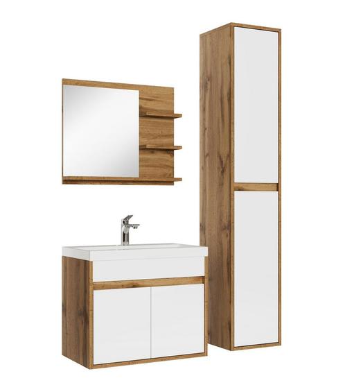 Badkamermeubel Set India 60 x 35 cm - Eiken met Wit, Huis en Inrichting, Badkamer | Badkamermeubels, Nieuw, Wastafelkast, Verzenden