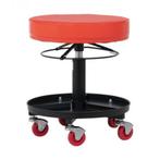 Werkplaats krukje - Verstelbaar - 5 Wielen - Rood - Ø 37 cm, Ophalen of Verzenden, Nieuw