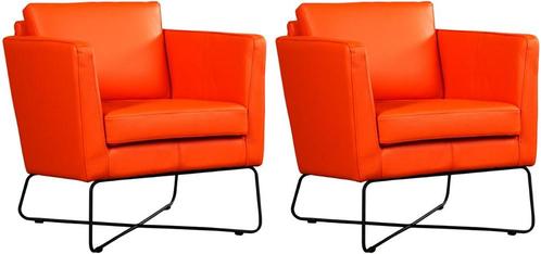 Oranje leren moderne design stoels - Toledo Leer Orange (or, Huis en Inrichting, Fauteuils, 50 tot 75 cm, 75 tot 100 cm, Nieuw