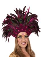 Grote Verentooi Roze Pauwenveren Burlesque Hoofdtooi Carnava, Nieuw, Carnaval, Ophalen of Verzenden