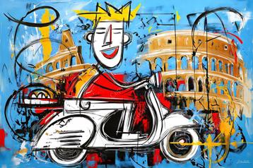 John Joseb Art schilderij, scooter, Rome, Herman Brood stijl beschikbaar voor biedingen