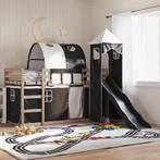 vidaXL Stapelbed met glijbaan en gordijnen wit en zwart, 90 cm, Eenpersoons, Verzenden, Zwart