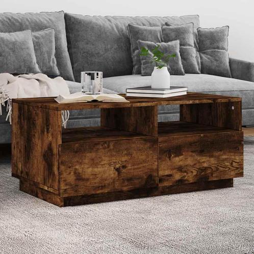 vidaXL Salontafel met LED-verlichting 90x49x40 cm gerookt, Huis en Inrichting, Tafels | Salontafels, 50 tot 100 cm, Nieuw, Overige houtsoorten