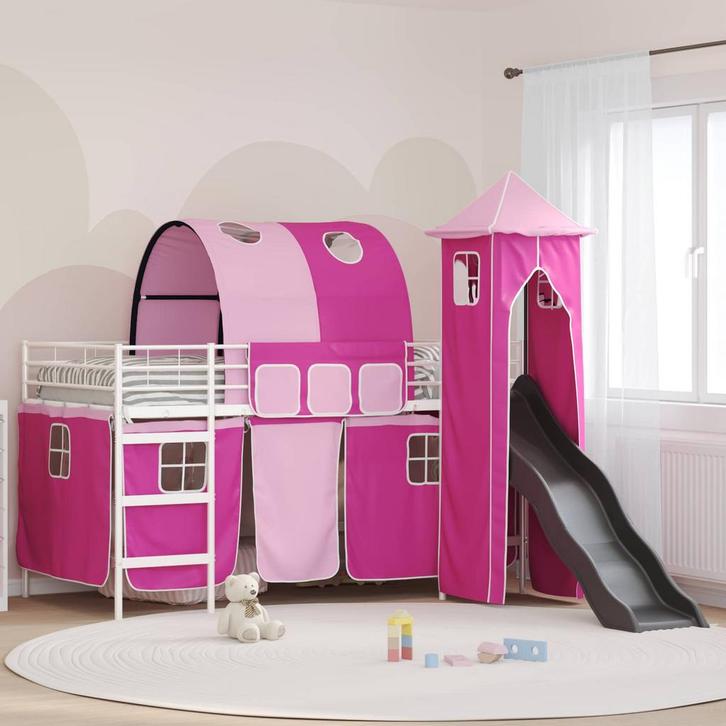 vidaXL Loftbed voor Kids Wit en Roze 107 x 200 cm Metaal, Huis en Inrichting, Slaapkamer | Bedden, Wit, Nieuw, Metaal, Verzenden