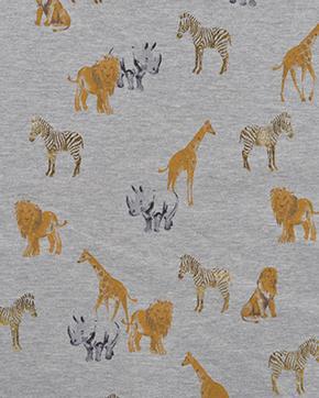 Tricot/Jersey Safari Dieren Grijs, Hobby en Vrije tijd, Stoffen en Lappen, Grijs, Nieuw
