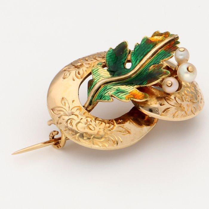 Broche - 18 karaat Geel goud Parel - Parel - Emaille, Sieraden, Tassen en Uiterlijk, Antieke sieraden