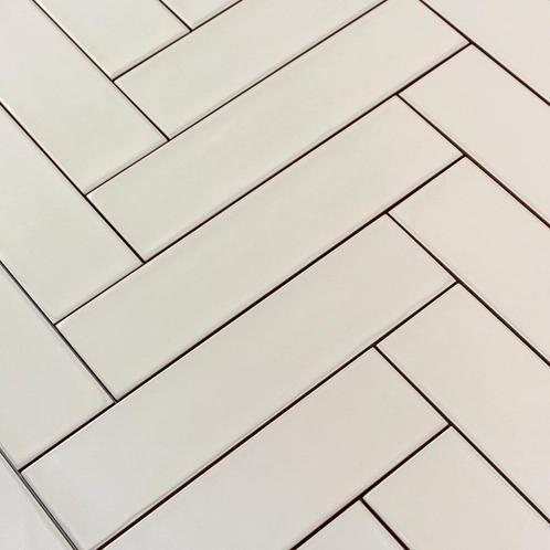 Langwerpige handvorm visgraat tegels 7,5 x 30 cm mat beige-0, Doe-het-zelf en Verbouw, Tegels, Nieuw, Verzenden