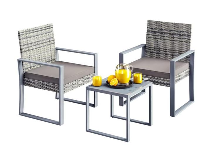 Polyrotan Balkonset Tuinset 3-delig Grijs (Tafels-Stoelen), Tuin en Terras, Overige Tuin en Terras, Nieuw, Verzenden