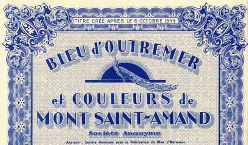 Aandeel Bleu dOutremer (1955) met afbeelding van een Pauw, Postzegels en Munten, Aandelen en Waardepapieren, Aandeel, 1950 tot 1970