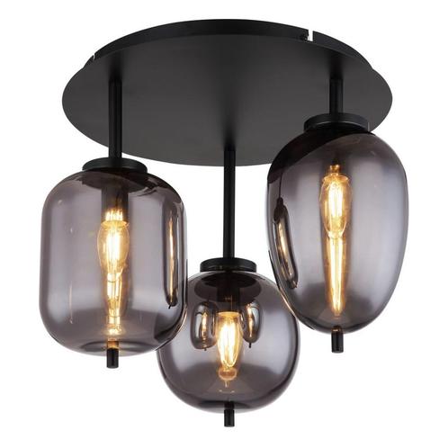 Plafondlamp BLACKY ø46CM  E14  Matt zwart 3-Lichts Smoked, Huis en Inrichting, Lampen | Plafondlampen, Nieuw, Metaal, Ophalen of Verzenden