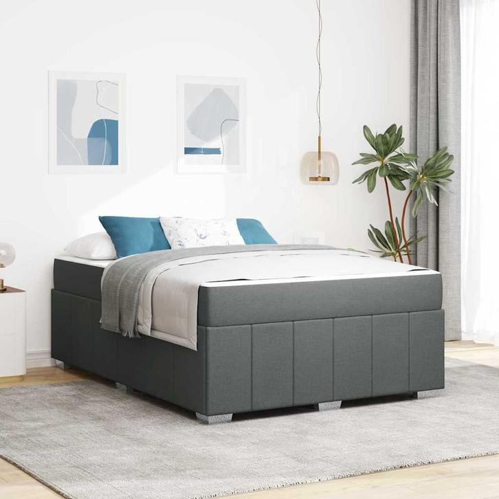 vidaXL Bedframe met matras Donkergrijs 140 x 200 cm Stof, Huis en Inrichting, Slaapkamer | Bedden, Grijs, Nieuw, Stof, Verzenden