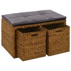 vidaXL Bankje met 2 manden 71x40x42 cm zeegras bruin, Verzenden, Nieuw