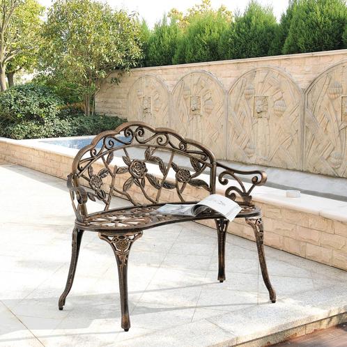 Tuinbank tweezitsbank gietijzer 100x54x80 cm bronzen, Tuin en Terras, Tuinbanken, Nieuw, Verzenden