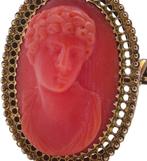 Broche Antieke 9kt gouden gesneden koraal camee broche –, Sieraden, Tassen en Uiterlijk, Antieke sieraden