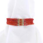 Bloedkoraal kralen armband met gouden sierslot; Antiek |..., Gebruikt, Overige kleuren, Ophalen of Verzenden, Met edelsteen