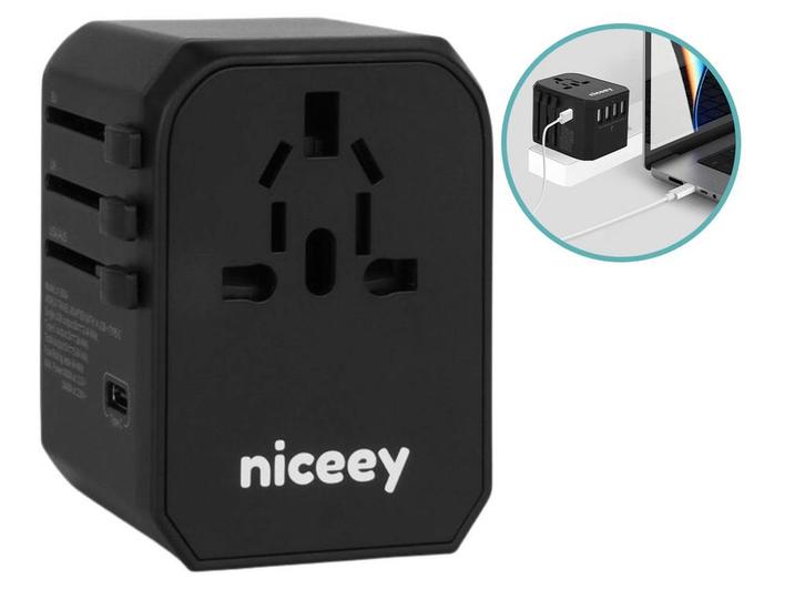 Niceey universele wereldstekker 2000W met 4x USB-A en 1x, Hobby en Vrije tijd, Overige Hobby en Vrije tijd, Nieuw, Verzenden