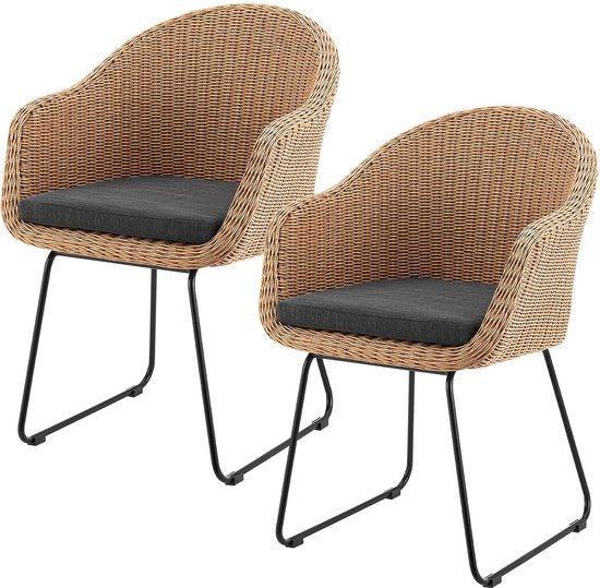 2dekans | Juskys 2 stuks Rotan Tuinstoelen / Kuipstoelen, Tuin en Terras, Tuinsets en Loungesets, Zo goed als nieuw, Ophalen of Verzenden