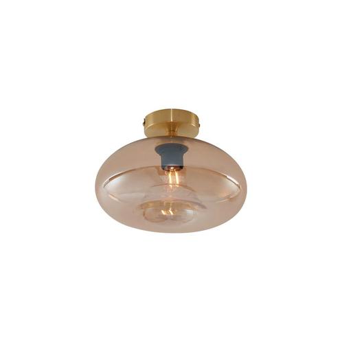 Art Deco plafondlamp messing met amber glas - Busa, Huis en Inrichting, Lampen | Plafondlampen, Nieuw, Glas
