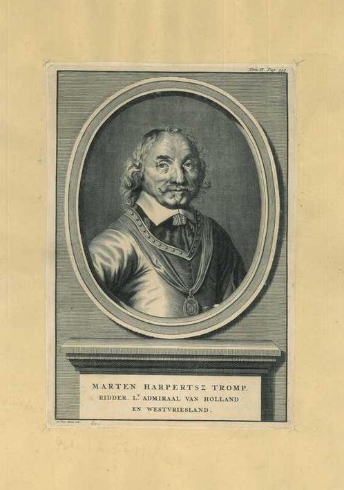 Portrait of Maarten Harpertszoon Tromp, Antiek en Kunst, Kunst | Etsen en Gravures