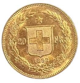 Gouden 20 Francs Zwitserland (1883-1896), Postzegels en Munten, Munten | Europa | Niet-Euromunten, Losse munt, Goud, Verzenden