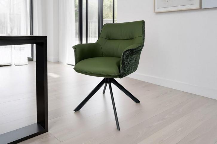 Draaistoel LE GRAND Groen Echt Leer Getextureerde Stof Zwart, Huis en Inrichting, Stoelen, Ophalen of Verzenden