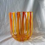 Vintage striped orange vase, Ophalen of Verzenden