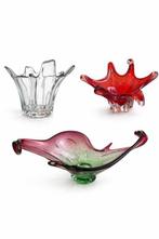 Vaas (3) - soufflé - Lot 3 glazen vazen van geblazen glas, Antiek en Kunst