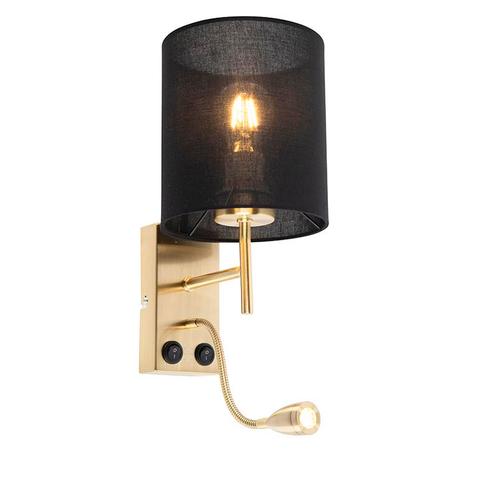 Art Deco wandlamp goud met katoenen zwarte kap - Stacca, Huis en Inrichting, Lampen | Wandlampen, Nieuw, Overige materialen