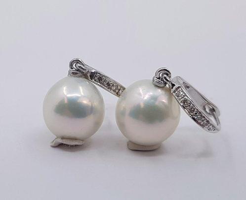 Oorbellen - 14 karaat Witgoud - 0.09ct. tw. - 10x11mm Edison, Sieraden, Tassen en Uiterlijk, Oorbellen